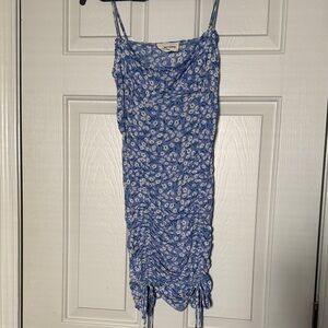 Blue Floral Ruched Mini Dress